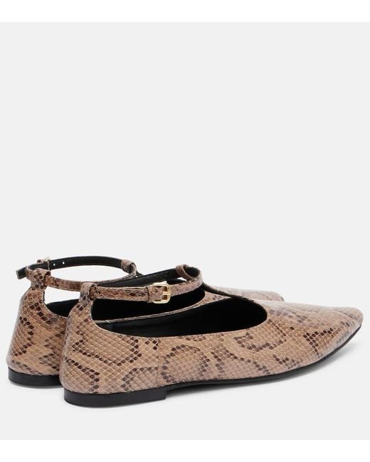 A.Emery Brown Ward Snake-Effect Leather Mary Jane Flats