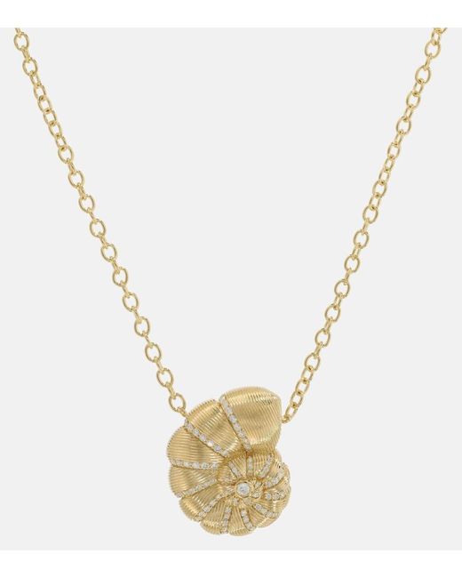 Sydney Evan Metallic Halskette Fluted Nautilus Shell aus 14kt Gelbgold mit Diamanten