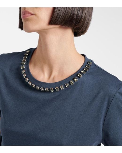 Max Mara Blue Bingo Embellished Cotton-Blend T-Shirt