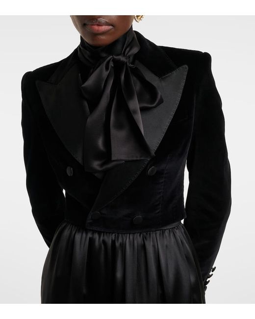 Dolce & Gabbana Black Cropped Velvet Tuxedo Jacket