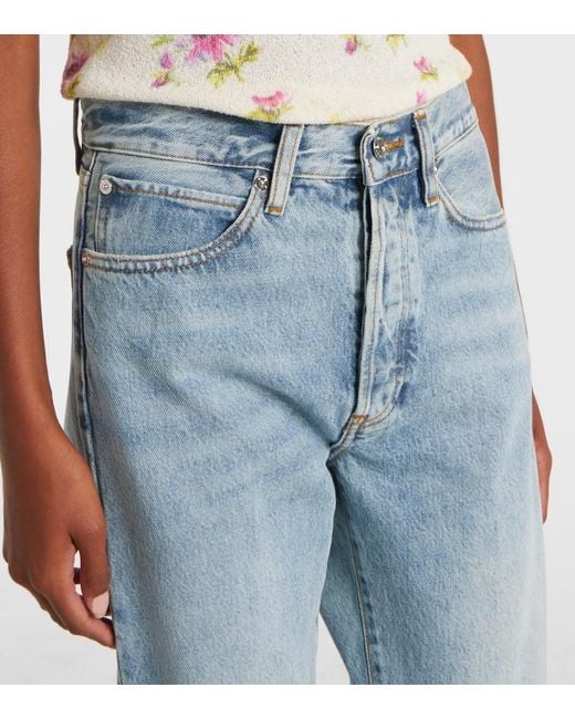 FRAME Blue The Vertical Crop High-Rise Straight Jeans