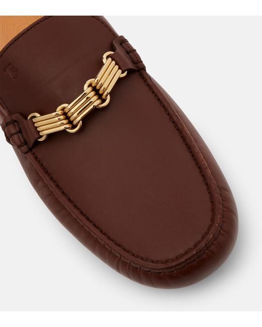 Tod's Brown Chain-Detail Leather Mules