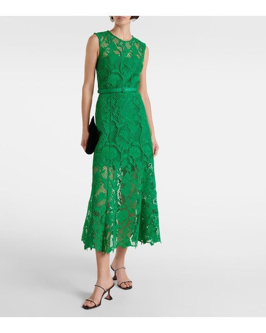Self-Portrait Green Lace Sleeveless Midi Dress