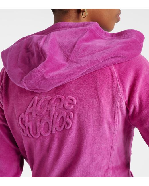 Acne Pink Francess Velvet Zip-up Hoodie