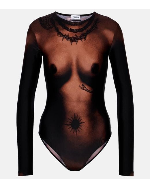 Jean Paul Gaultier Black Tattoo Trompe-l'oil Jersey Bodysuit