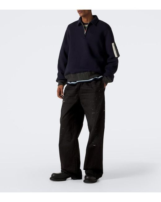 Sacai Blue Cotton-Blend Polo Sweatshirt for men