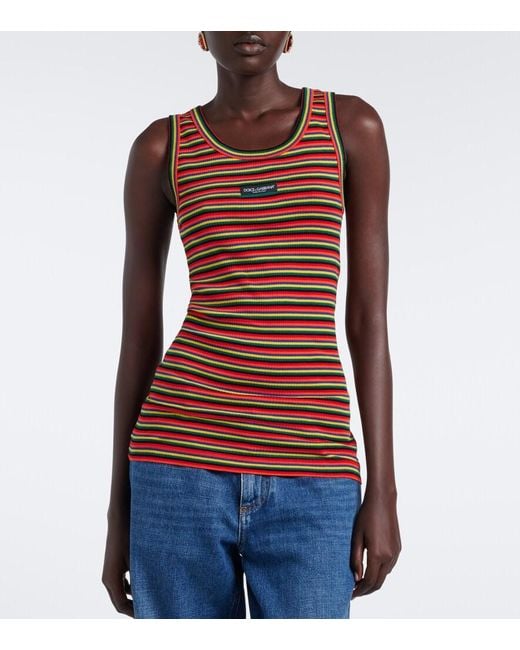 Dolce & Gabbana Red Knitted Striped Cotton Tank Top