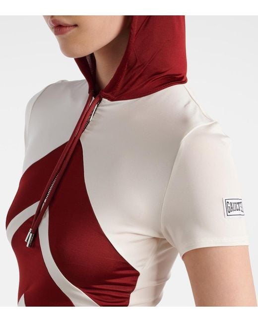 Jean Paul Gaultier Red Hooded Chevron Jersey Top
