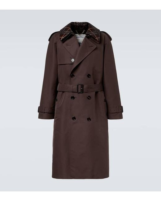 Burberry Brown Check Silk And Cotton Trench Coat for men