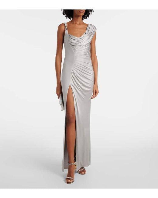 Manolo Blahnik Metallic Asa 90 Embellished Satin Sandals