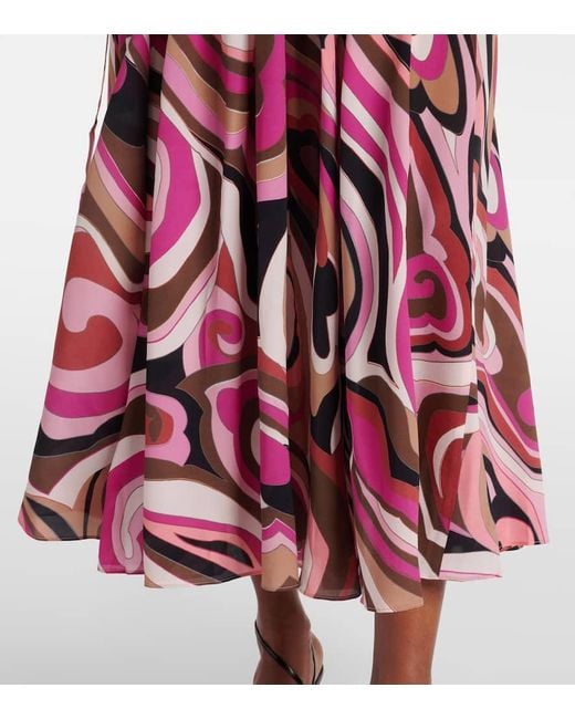 Rixo Red Marigold Silk Crepe De Chine Midi Dress