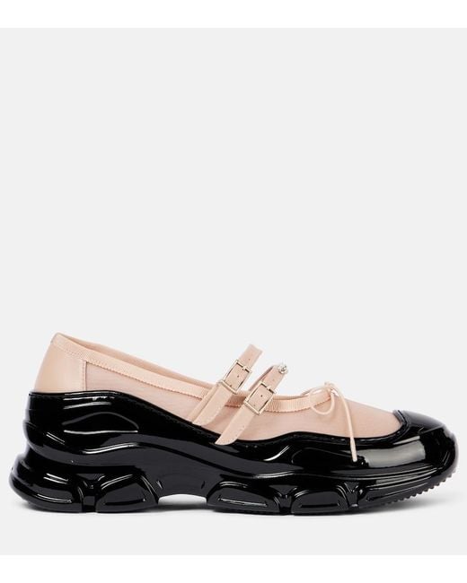 Simone Rocha Black Tracker Leather-Trimmed Mary Jane Flats