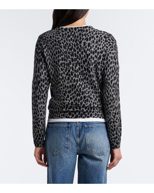 Nili Lotan Black Keelah Leopard-Print Cashmere Cardigan