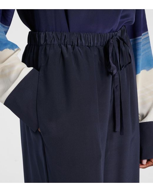 Sir Blue Mariner Silk Crepe Wide-Leg Pants