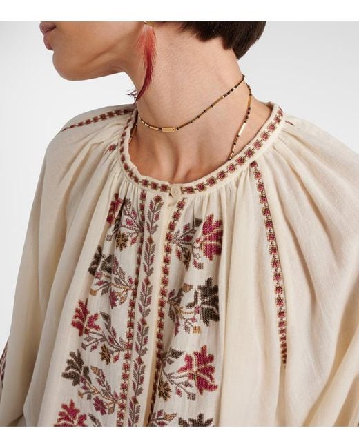 Isabel Marant Natural Bestickte Bluse Lynne Aus Baumwolle