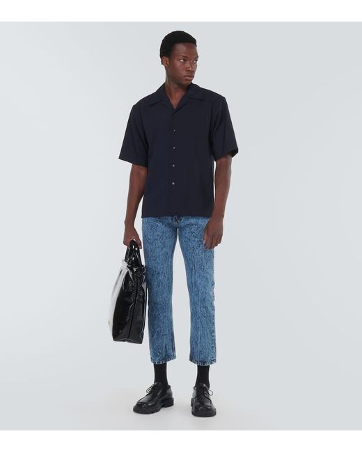 Marni Blue Leather-Trimmed Straight Jeans for men