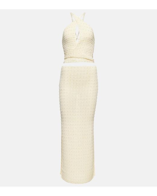 AYA MUSE Natural Veluti Embellished Crochet Maxi Dress