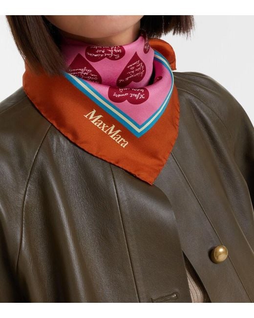 Max Mara Red Printed Silk Twill Scarf
