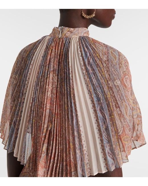 Zimmermann Pink Illustration Sunray Paisley Caped Midi Dress