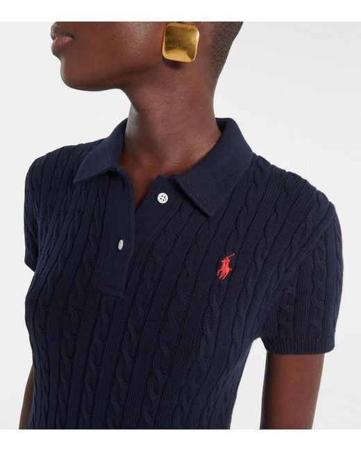 Polo Ralph Lauren Blue Ribbed-Knit Cotton-Blend Polo Dress