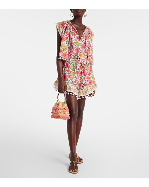 Farm Rio Pink Bedruckte Bluse Banana Flowers Aus Baumwolle