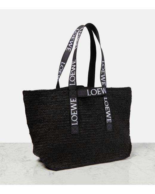 Loewe Black Paula's Ibiza Fold Shopper Raffia Tote Bag