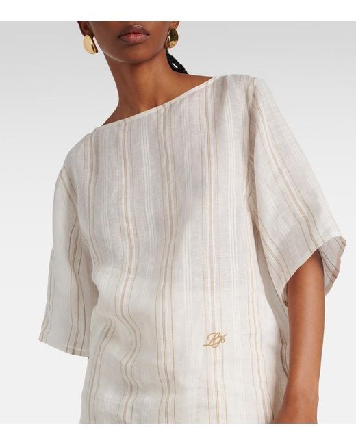 Loro Piana White Mara Striped Linen Top
