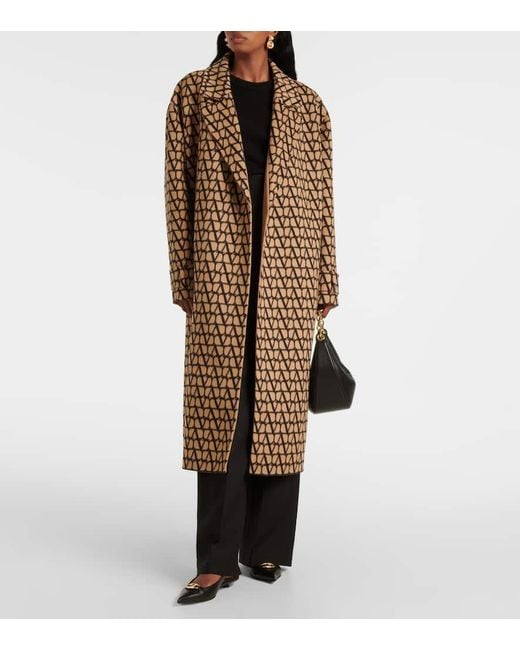 Valentino Brown Toile Iconographe Wool And Silk Coat