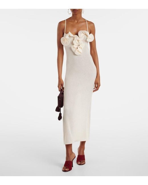 Magda Butrym White Floral-Applique Crepe Midi Dress