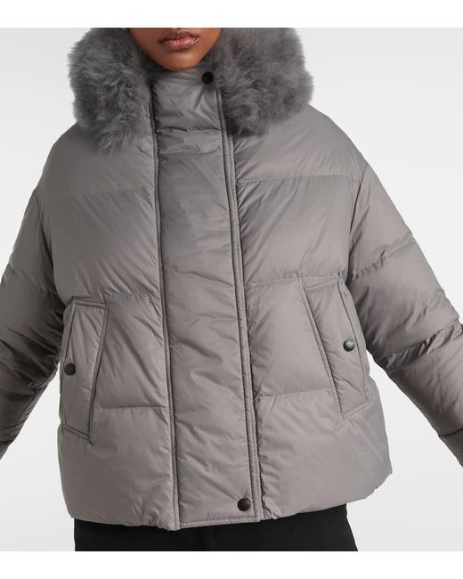 Yves Salomon Gray Shearling-Trimmed Quilted Down Jacket