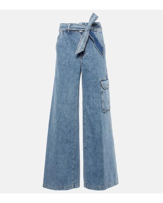 Veronica Beard Blue Belisa High-Rise Cargo Jeans