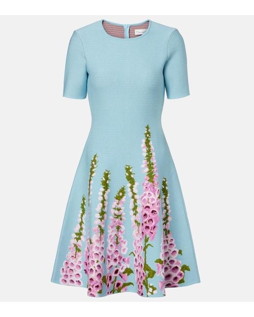 Oscar de la Renta Blue Floral Jacquard Minidress