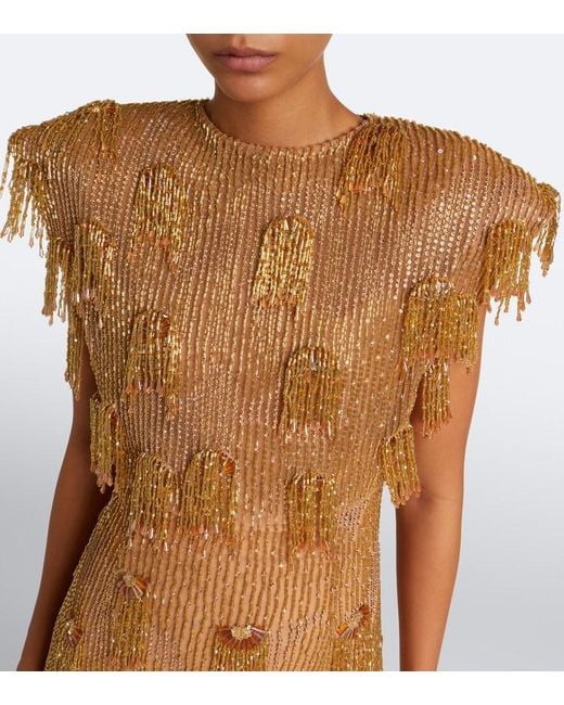 Rachel Gilbert Natural Lani Caped Beaded Gown