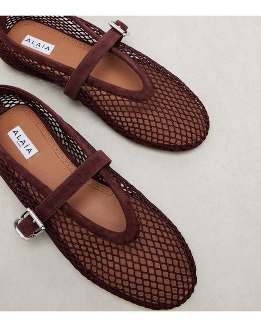 Alaïa Brown Ballerine Fishnet Mary Jane Flats