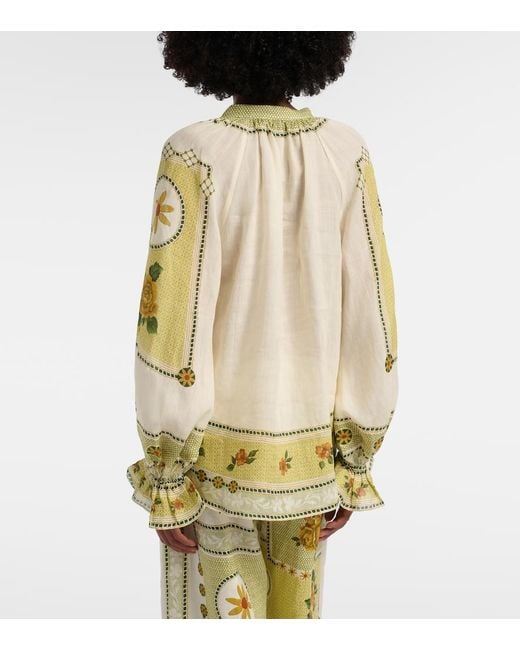 ALÉMAIS Metallic Dixie Printed Ramie Blouse