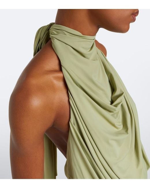 De La Vali Green Vida Draped Jersey Midi Dress