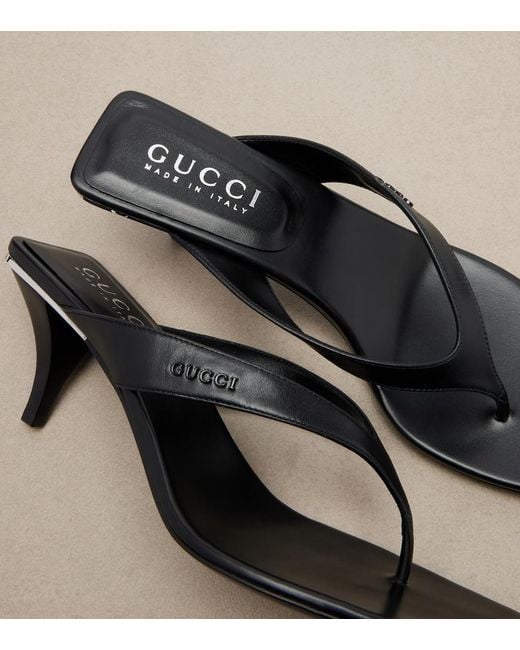 Gucci Black Vittoria Leather Thong Sandals