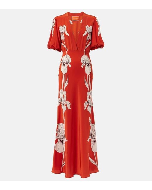 LaDoubleJ Red Marlene Floral Silk Maxi Dress