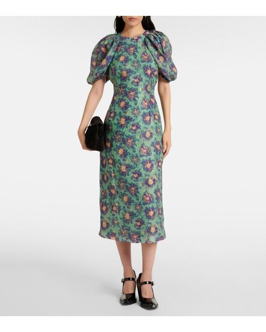 Ulla Johnson Green Amandine Puff-Sleeve Midi Dress