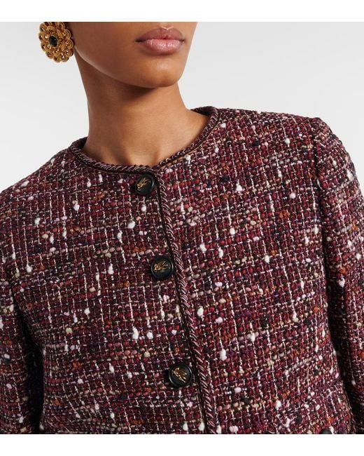 Etro Purple Cropped Cotton-Blend Boucle Jacket
