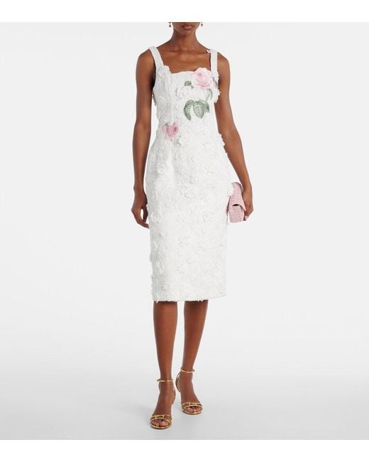 LEO LIN White Bridal Larissa Floral Lace Midi Dress