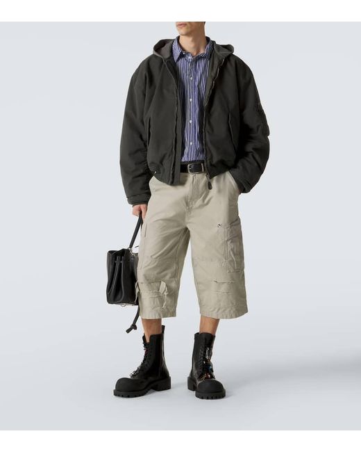 Balenciaga Black Cotton-Blend Hooded Bomber Jacket for men