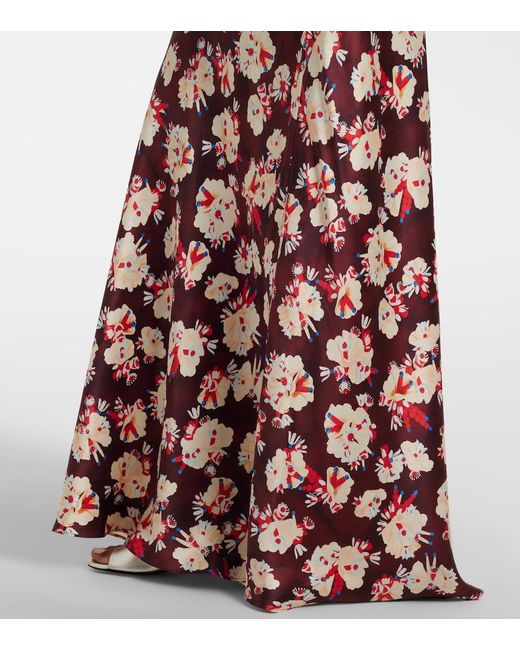 Rabanne Red Chain-Detail Floral Silk Maxi Skirt