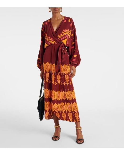 Johanna Ortiz Red Printed Silk Wrap Dress