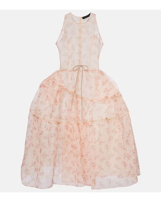 Simone Rocha Pink Floral Sheer Organza Midi Dress