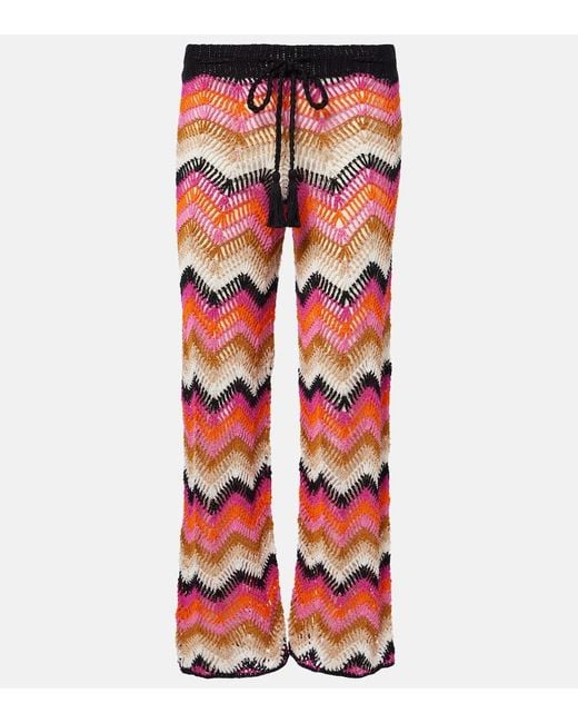 Anna Kosturova Red Cotton Crochet Wide-Leg Pants