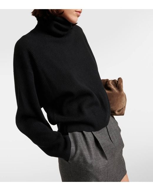 Brunello Cucinelli Black Rollkragenpullover Aus Wolle, Kaschmir Und Seide