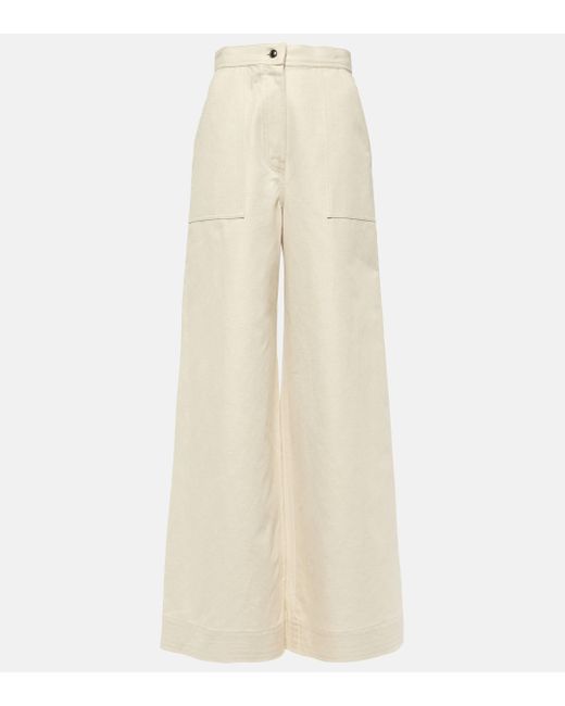 Max Mara Natural Oboli Cotton And Linen Wide-leg Pants