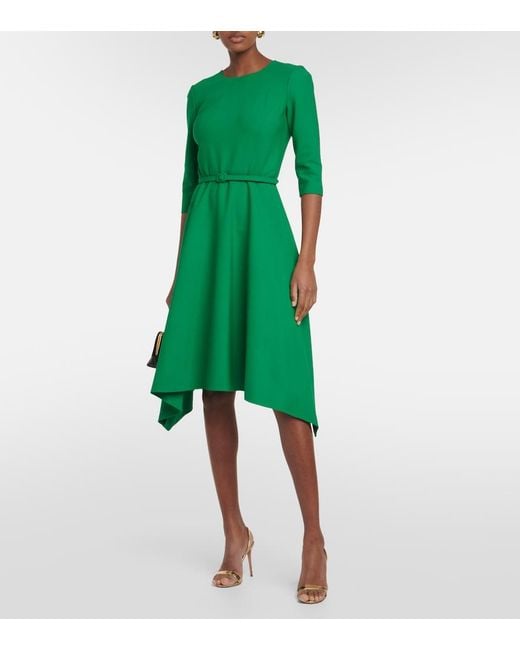 Oscar de la Renta Green Wool-Blend Midi Dress
