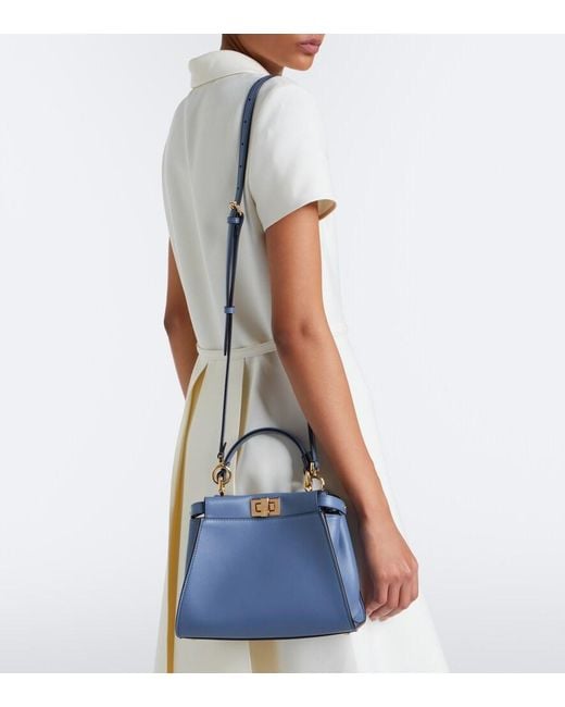 Fendi Blue Peekaboo Mini Leather Top-Handle Bag